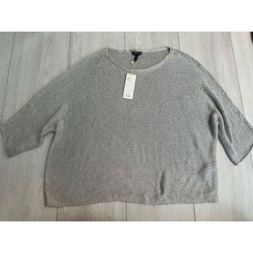 NWT $178 Eileen Fisher Linen Shimmer Chainette Bateau Top XL - Knit - Gray